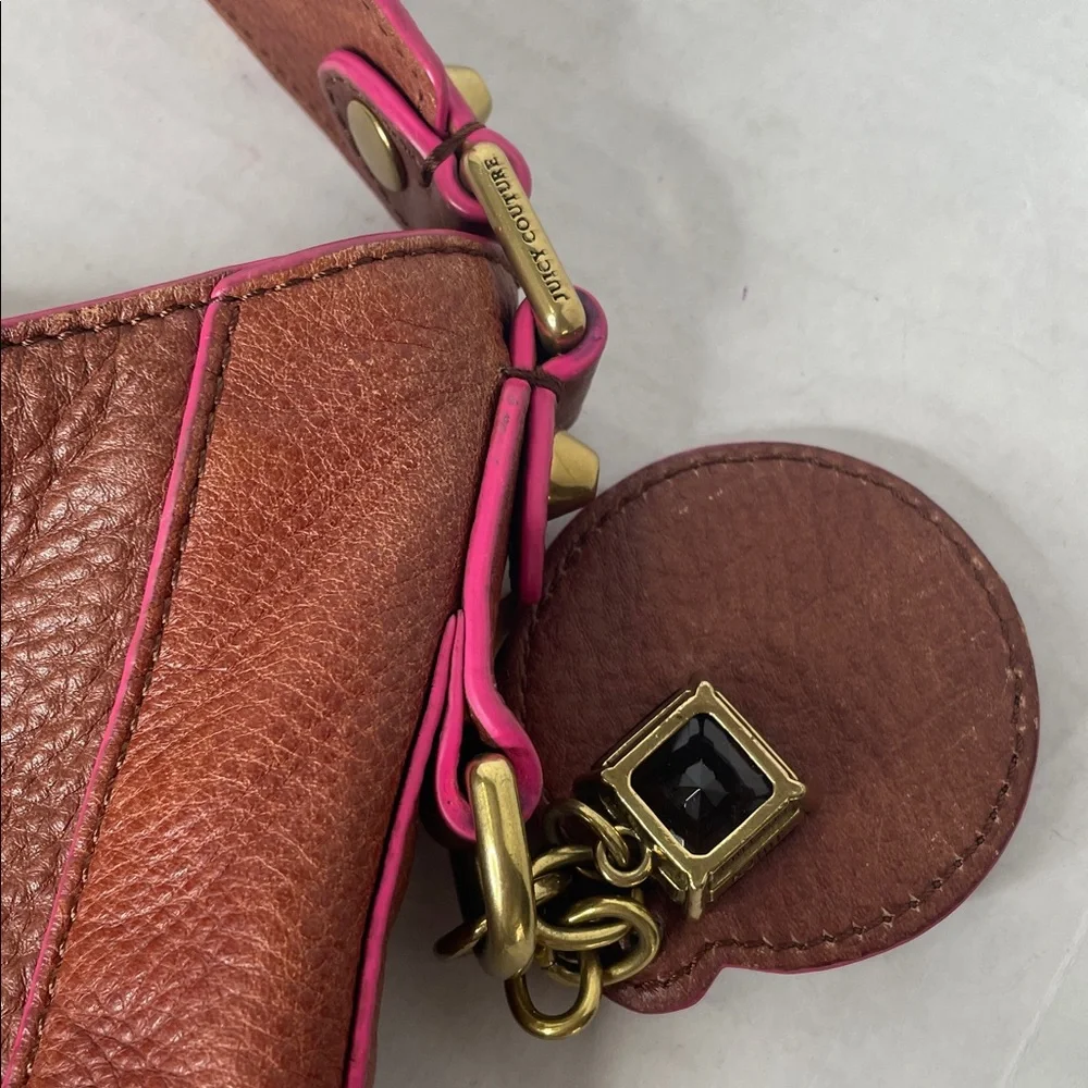 Vintage Juicy Couture tan leather pink trim hobo shoulder bag